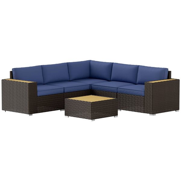 Patio Set Rona Outsunny 6-Piece Sectional Rattan Patio Furniture Set - Navy Blue 860 ...