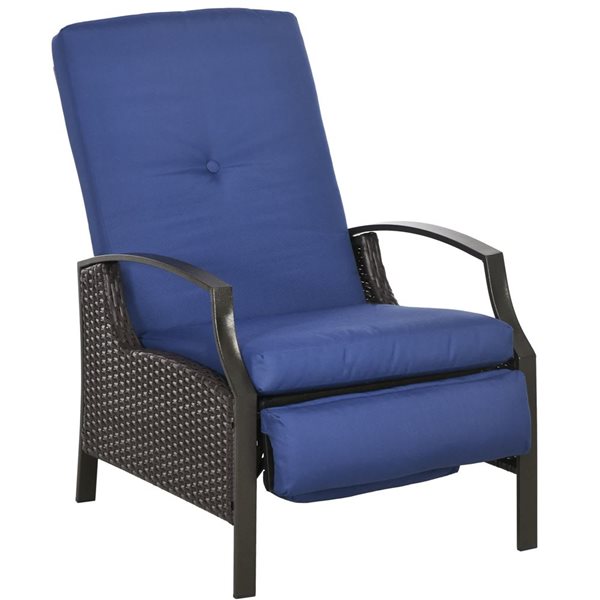 Outsunny Outdoor Rattan Recliner Chair - Dark Blue