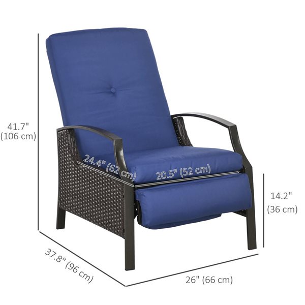 Outsunny Outdoor Rattan Recliner Chair - Dark Blue
