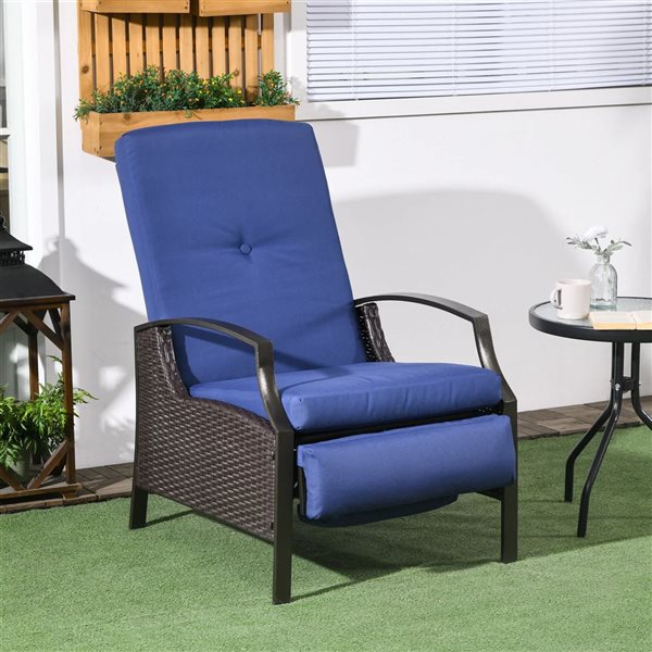 Outsunny Outdoor Rattan Recliner Chair - Dark Blue
