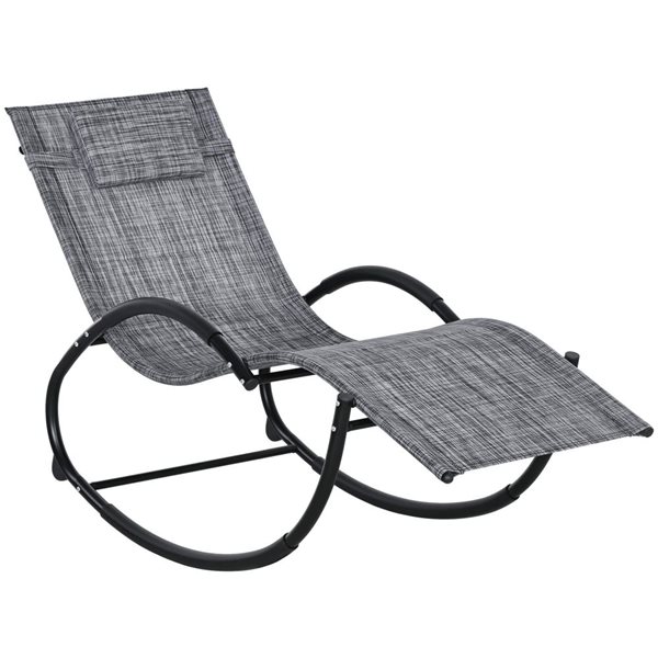 Outsunny Patio Rocking Chair with Mesh Seat Headrest Armrests - Grey ...