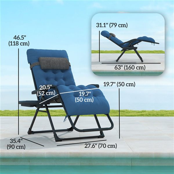 Outsunny Padded Zero Gravity Chair Navy Blue 84B-803V00NU RONA
