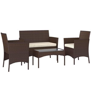 Outsunny 4-Piece Wicker Patio Furniture Set with Glass Coffee Table