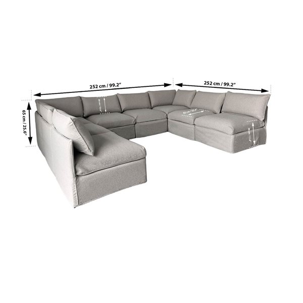 Patioflare Lanai U-Shape Modular Patio Sofa Set, Grey