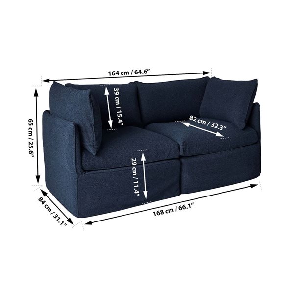 Patioflare Lanai Modular Love Seat Patio Sofa Set, Blue