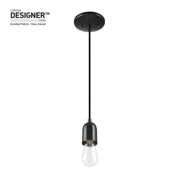 Novogratz x Globe Jaxson 1-Light Pendant Light in Glossy Black Faux Ceramic