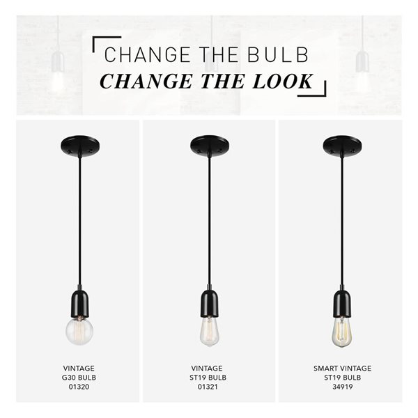 Novogratz x Globe Jaxson 1-Light Pendant Light in Glossy Black Faux Ceramic