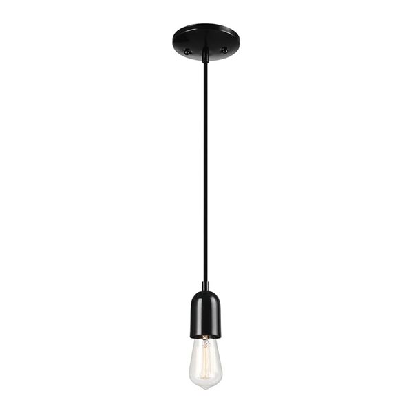 Novogratz x Globe Jaxson 1-Light Pendant Light in Glossy Black Faux Ceramic