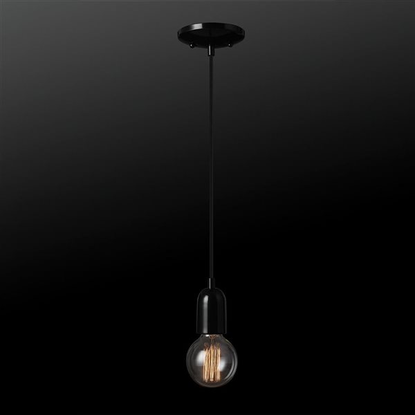Novogratz x Globe Jaxson 1-Light Pendant Light in Glossy Black Faux Ceramic