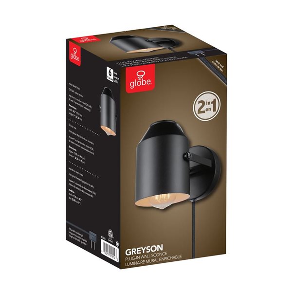 Globe Electric Greyson 1-Light Wall Sconce in Black Matte