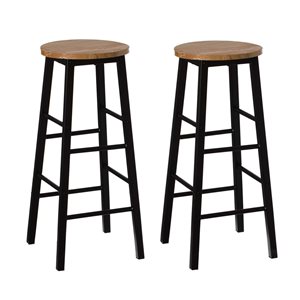 Vintiquewise Set of 2 28-in Wooden Rustic Round Bar Stool with Footrest