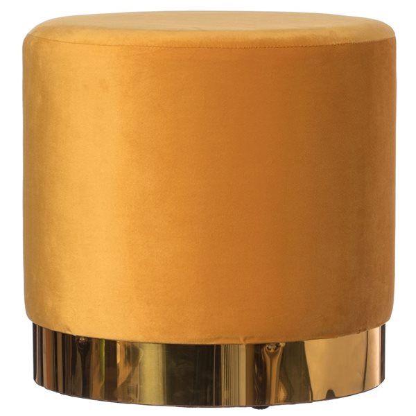 Fabulaxe 15.75-in Modern Round Mustard Velvet Ottoman Stool with Gold Base