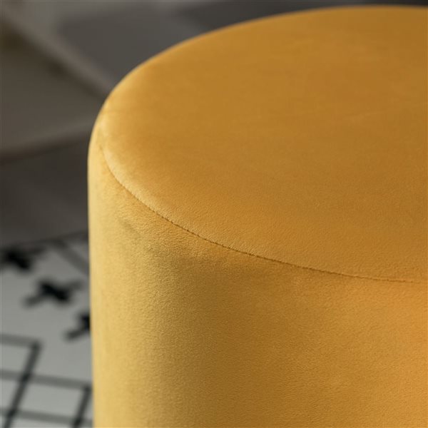 Fabulaxe 15.75-in Modern Round Mustard Velvet Ottoman Stool with Gold Base