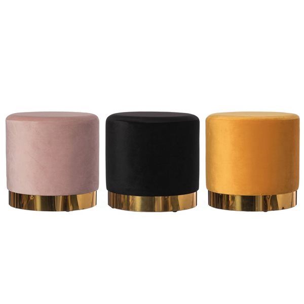 Fabulaxe 15.75-in Modern Round Mustard Velvet Ottoman Stool with Gold Base