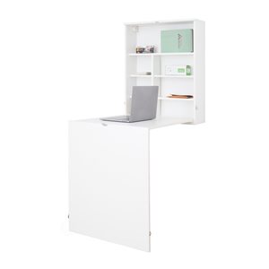 Basicwise White Wood Wall Mount Fold-Out Desk with Shelves