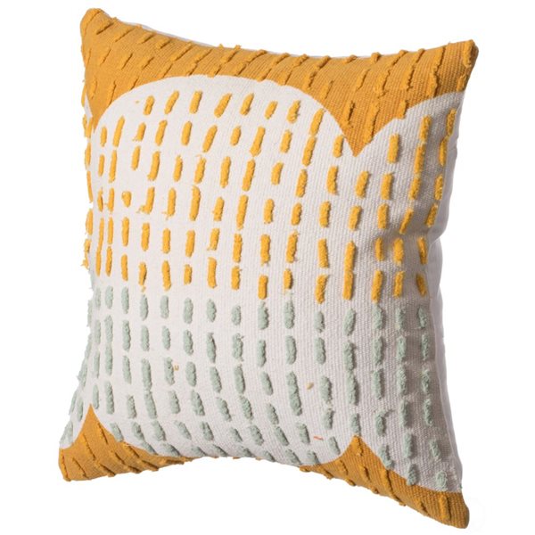 Deerlux 16-in Mustard Handwoven Cotton Throw Pillow Cover with Ribbed Line Dots and Wave Border