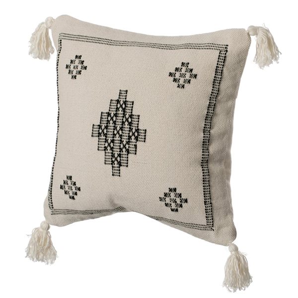 Deerlux 16-in Black & White Throw Pillow Cover with Southwest Tribal Pattern and Corner Tassels