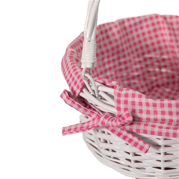 Wickerwise Set of 3 Round Willow Basket with Pink/White Gingham Liner and Foldable Handles