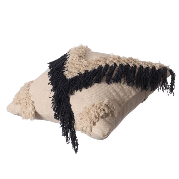 Deerlux 16-in Navy Handwoven Cotton Throw Pillow Cover with Embossed and Fringed Crossed Line