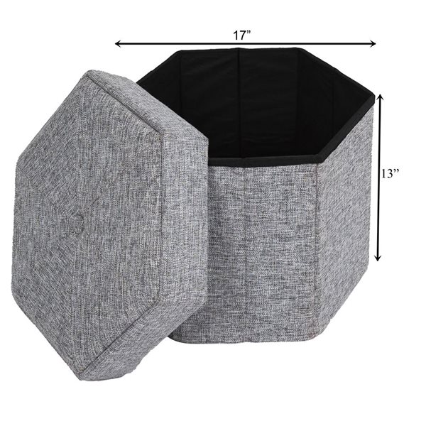 Vintiquewise 17 x 13 x 17-in Decorative Grey Foldable Hexagon Ottoman