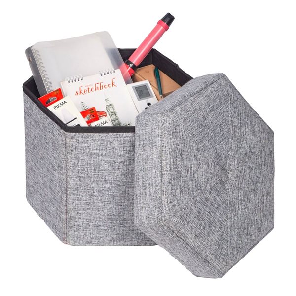 Vintiquewise 17 x 13 x 17-in Decorative Grey Foldable Hexagon Ottoman