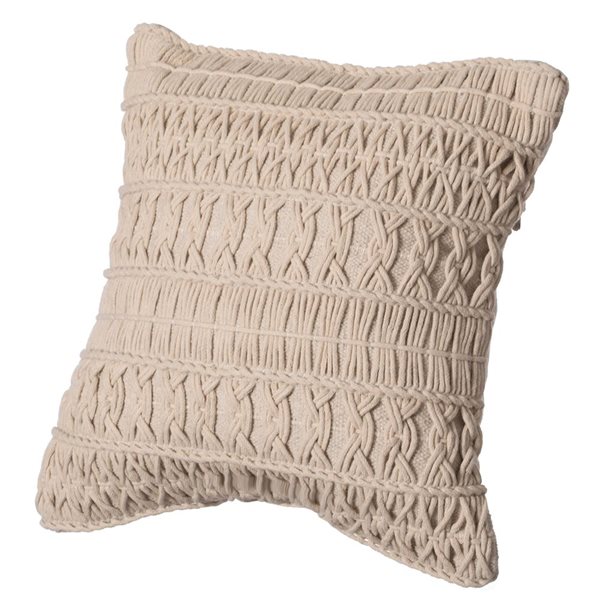 Deerlux 16-in Natural Handwoven Cotton Throw Pillow Cover with Layered Random String Pattern