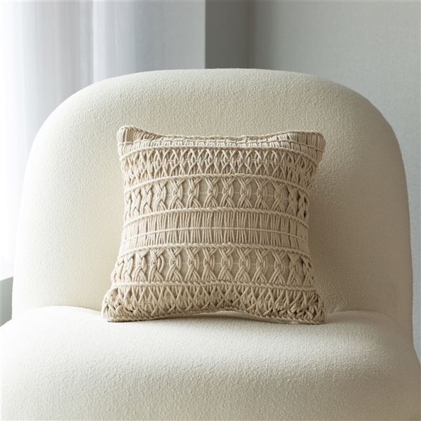 Deerlux 16-in Natural Handwoven Cotton Throw Pillow Cover with Layered Random String Pattern