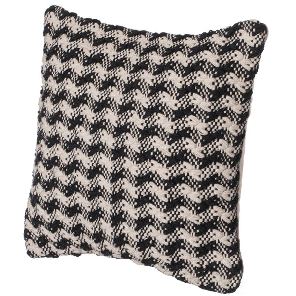 Deerlux 16-in Black & White Handwoven Cotton Throw Pillow Cover with Small Black & White Chevron Pattern
