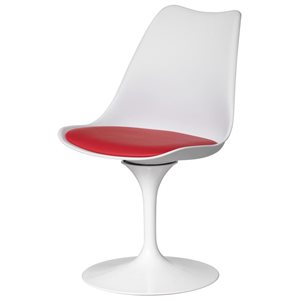 Fabulaxe Mid-Century Modern Polypropylene White Tulip Swivel Accent Chair with Red Cushioned Seat