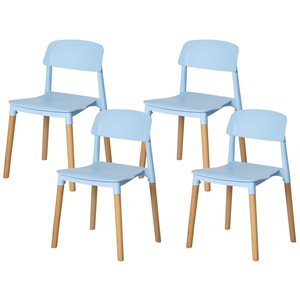 Fabulaxe Set of 4 19 x 29.25 x 19.75-in Blue Plastic Dining Chair Open Back with Beech Wood Legs