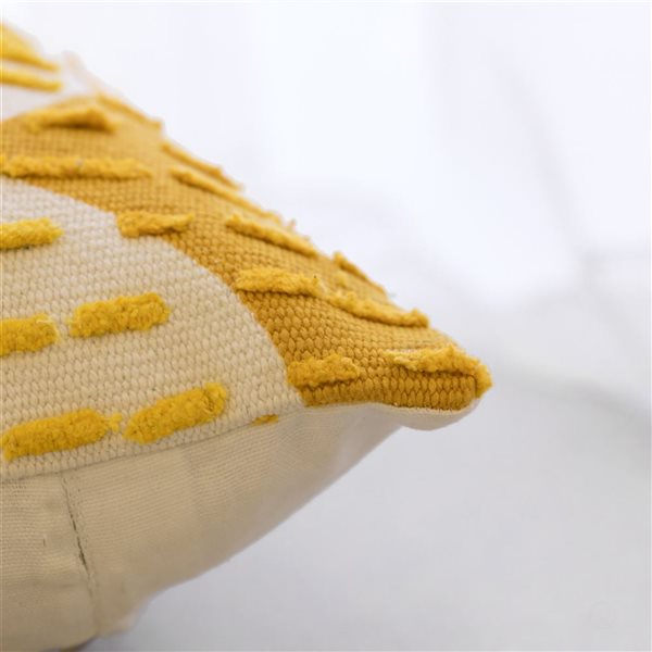 Deerlux 16-in Mustard Handwoven Cotton Throw Pillow Cover with Ribbed Line Dots and Wave Border