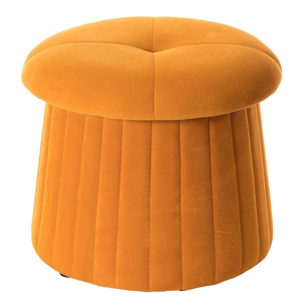 Fabulaxe 16 x 14 x 16-in Tufted Mustard Yellow Velvet Mushroom Shape Storage Ottoman