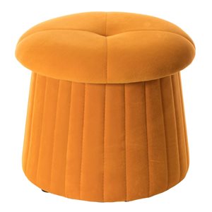 Fabulaxe 16 x 14 x 16-in Tufted Mustard Yellow Velvet Mushroom Shape Storage Ottoman
