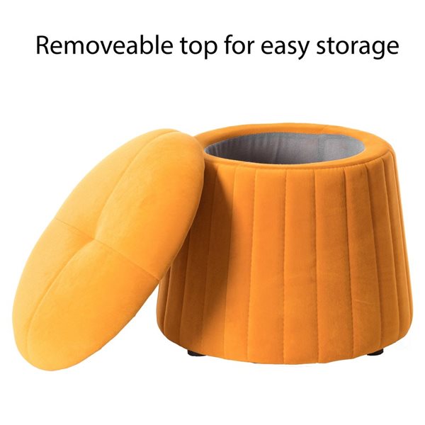 Fabulaxe 16 x 14 x 16-in Tufted Mustard Yellow Velvet Mushroom Shape Storage Ottoman