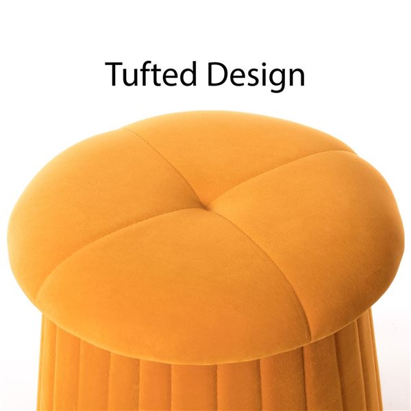 Fabulaxe 16 x 14 x 16-in Tufted Mustard Yellow Velvet Mushroom Shape Storage Ottoman