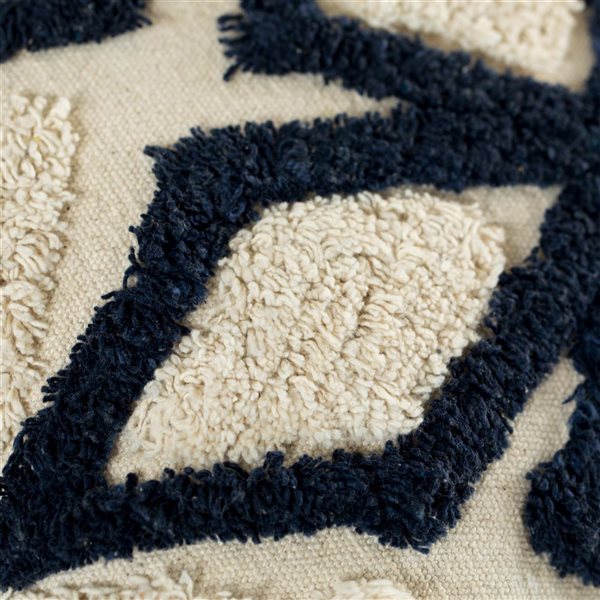 Deerlux 16-in Blue Handwoven Cotton Throw Pillow Cover with Tufted Blue & White Geometric Pattern and Corner Tassels