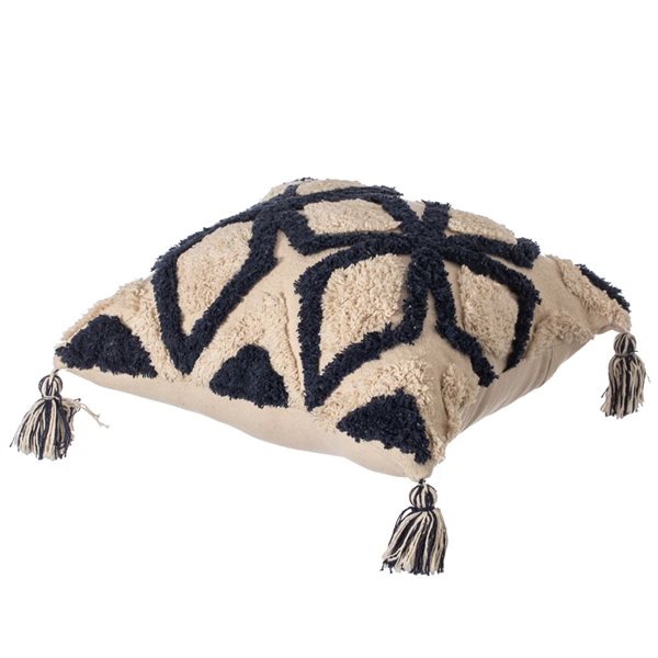 Deerlux 16-in Blue Handwoven Cotton Throw Pillow Cover with Tufted Blue & White Geometric Pattern and Corner Tassels