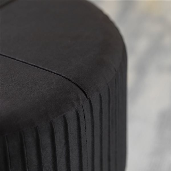 Fabulaxe 20.75 x 16.5 x 20.75-in Round Black Velvet Ottoman Stool with Hairpin Gold Base