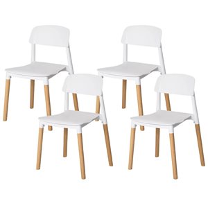 Fabulaxe Set of 4 19 x 29.25 x 19.75-in White Open Back Plastic Dining Chairwith Beech Wood Legs