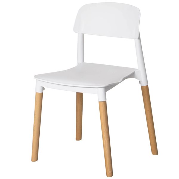 Fabulaxe 19 x 29.25 x 19.75-in White Open Back Plastic Dining Chair with Beech Wood Legs