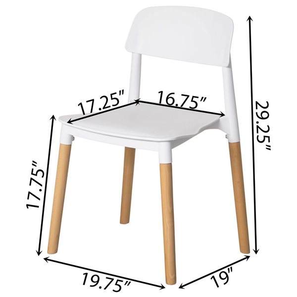 Fabulaxe 19 x 29.25 x 19.75-in White Open Back Plastic Dining Chair with Beech Wood Legs
