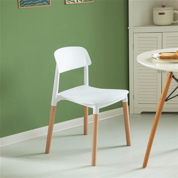 Fabulaxe 19 x 29.25 x 19.75-in White Open Back Plastic Dining Chair with Beech Wood Legs
