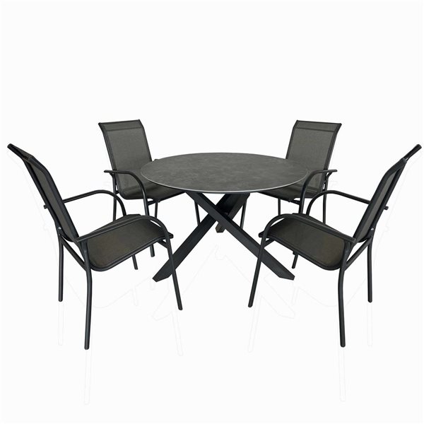 Deko Living 5-Piece Dark Grey Metal Frame Patio Dining Set w/ Round Table and Stackable Chairs