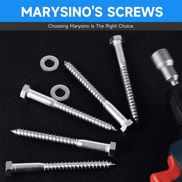 marysino 8-Set 3/8 x 4-in Stainless Steel Heavy-Duty Hex Head Lag Screw Set with Flat Washers