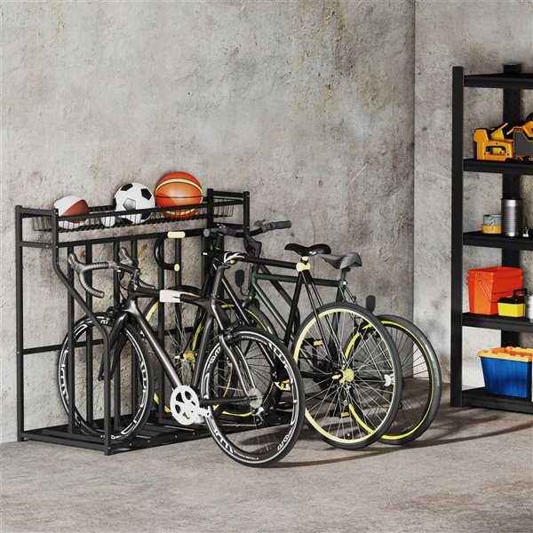 Soozier 4 Bike Rack with Storage Basket and Hooks