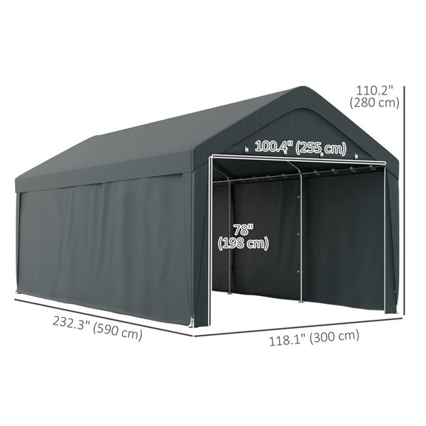 Outsunny 10 x 20-ft Dark Grey Carport with 2 Roll-Up Doors