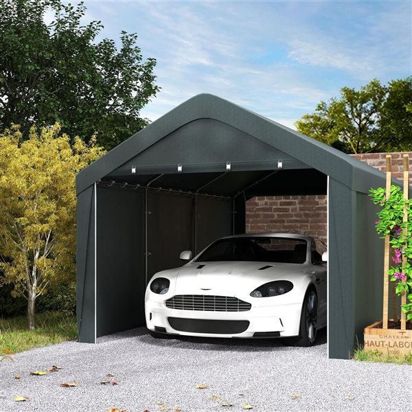 Outsunny 10 x 20-ft Dark Grey Carport with 2 Roll-Up Doors