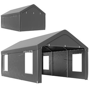 Outsunny 12 x 20-ft Dark Grey Carport with 2 Roll-Up Doors