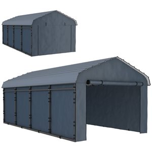 Abri d'auto métallique Outsunny 12 x 20 pi avec parois latérales amovibles