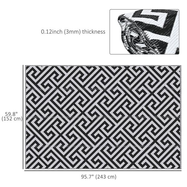 Outsunny Outdoor Reversible Rug 5 x 8-ft - Black/White
